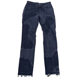 Kody Phillips Black Panel Denim Jeans Men’s 32 Faded Raw Hem